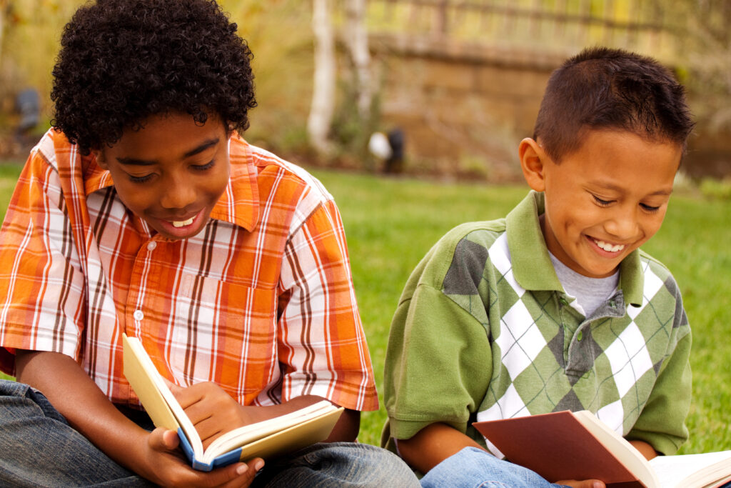 Two boys reading