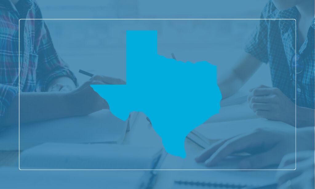 tx outline over image of students collaborating